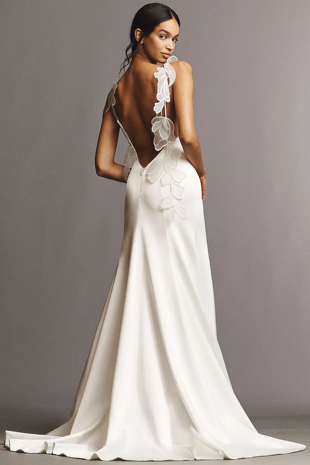 Bégum for Anthropologie Weddings Leonara V-Neck Floral Slip Satin Wedding Gown | Anthropologie (US)