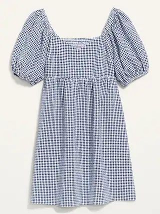 .Fit &#x26; Flare Puff-Sleeve Seersucker All-Day Mini Dress | Old Navy (US)
