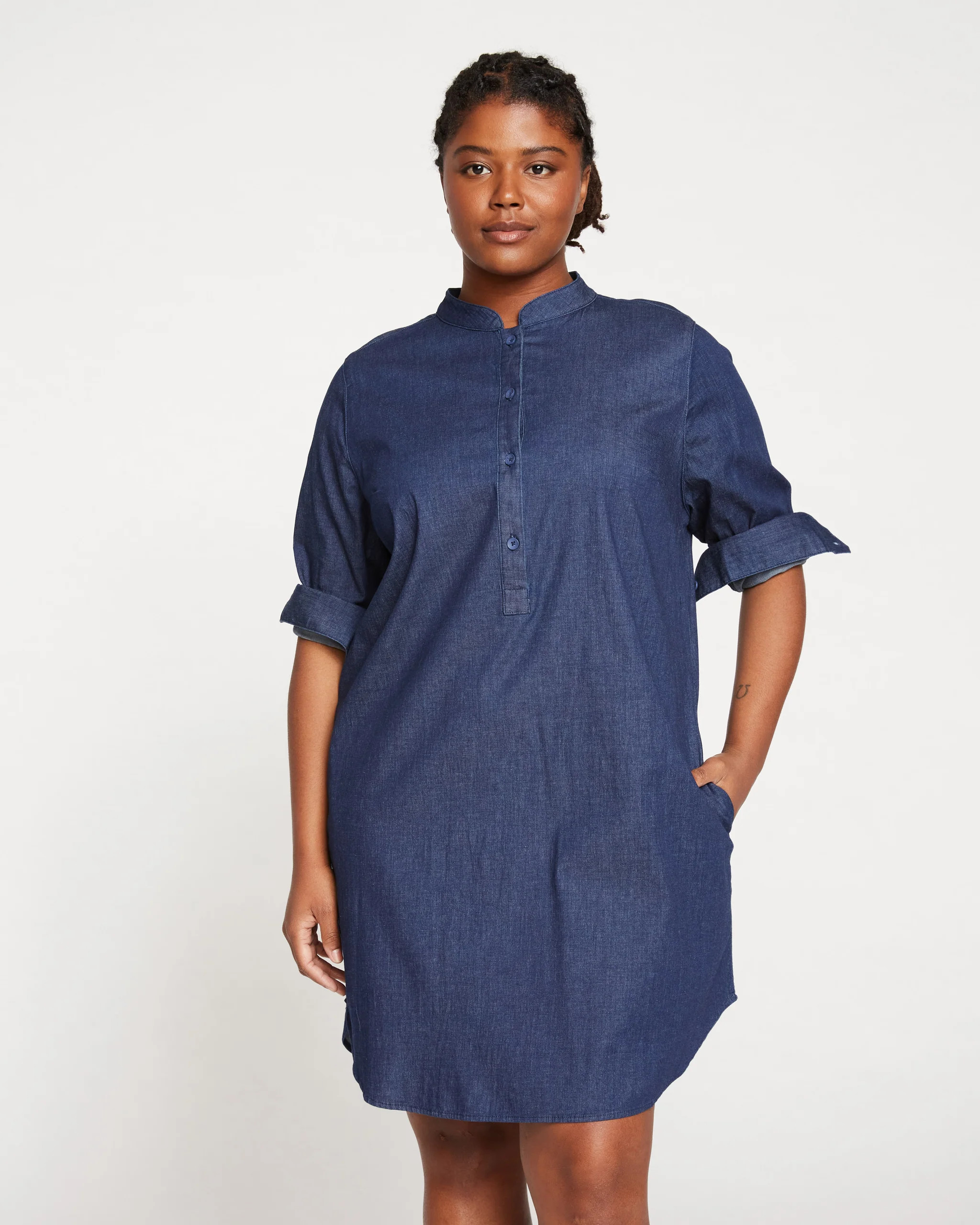 Hannah Stretch Cotton Chambray Shirtdress
   Dark Indigo | Universal Standard