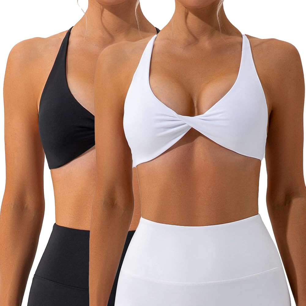 Vertvie Workout Sports Bras for Women Twist Front Open Back Padded Backless Strappy Sports Bra Lo... | Amazon (US)