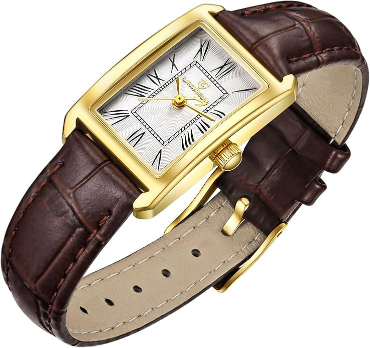 Women's Leather Strap Watch Dainty Elegant Womens Watches Classic Vintage Retro Square Ladies Qua... | Amazon (US)