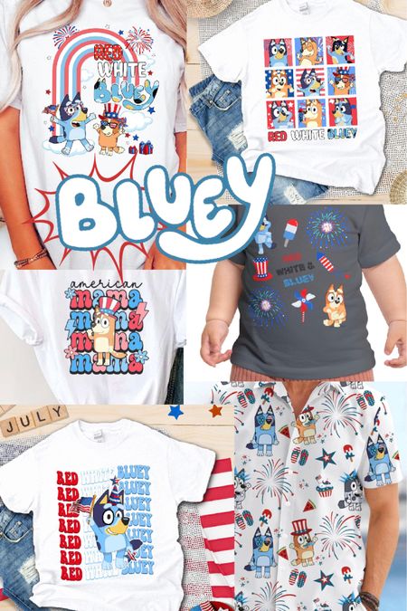4th of July outfits | red white & Bluey | Bluey family outfits | mama shirt | Independence Day clothes | baby Bluey | toddler Bluey shirt | Bluey dad shirt 