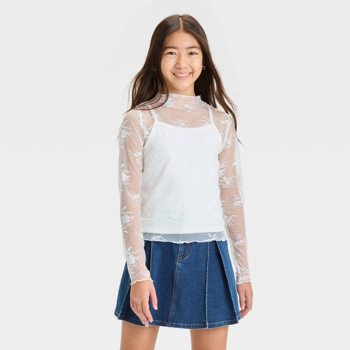 Girls' Long Sleeve Lack Mockneck Shirt - art class™ | Target