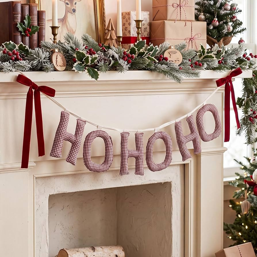 Tudomro Fabric Christmas HOHOHO Banner, Red Gingham Letter Garland | Amazon (US)
