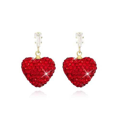 Valentines Earrings Gifts for Her Red Heart Earrings Rhinestone Love Heart Earrings Dangling Valentines Day Outfit Women Accessories | Amazon (US)