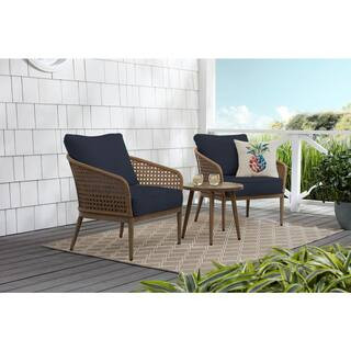Hampton Bay Coral Vista 3-Piece Brown Wicker Outdoor Patio Bistro Set with CushionGuard Midnight ... | The Home Depot