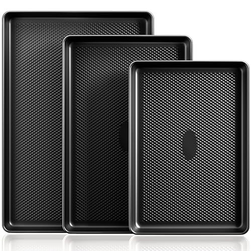Cookie Sheets for Baking Nonstick - HONGBAKE Baking Sheet Pan Set of 3, Half/Quarter/Jelly Roll Pan for Oven with Diamond Texture Pattern, 57% Thicker Carbon Steel Cookie Trays, Dark Grey | Amazon (US)