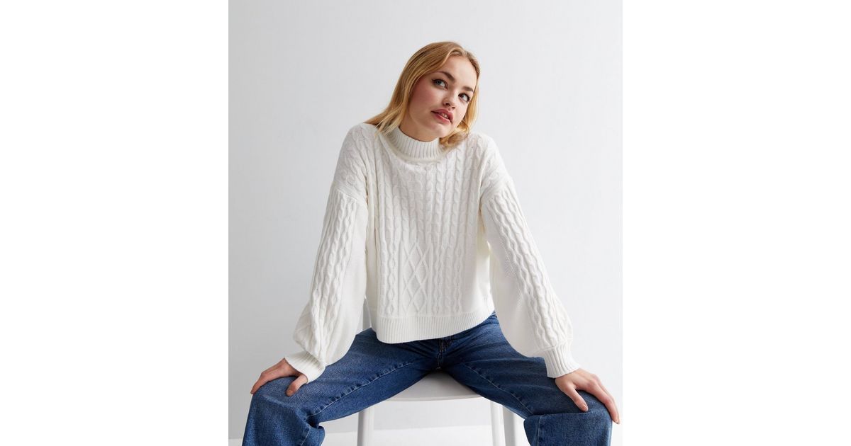 Sunshine Soul Off White Patchwork Cable Knit High Neck Long Sleeve Jumper
						
						Add to Sav... | New Look (UK)