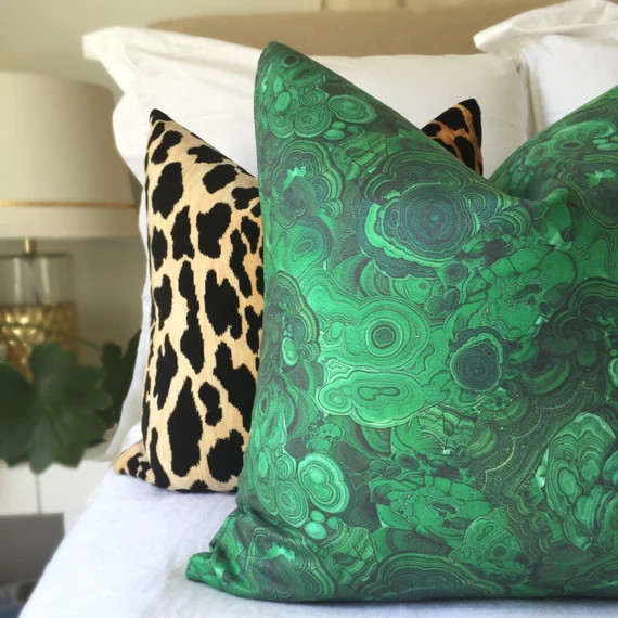 Malachite Pillow Cover - VELVET - Green - Malachite Pillow - Emerald Green Pillow - Decorative Pi... | Etsy (US)