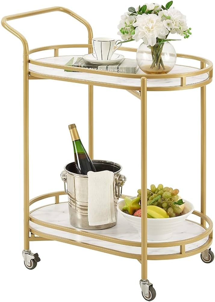 unipaws Bar Cart Gold, Easy Assembly Serving Bar Trolley with 2-Tier Shelves and Rotating Wheels ... | Amazon (US)