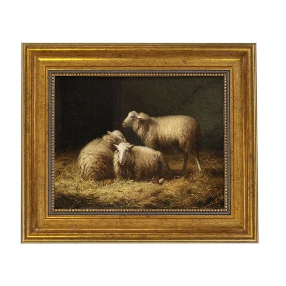 Sheep in the Hay Framed Oil Painting Print on Canvas in - Etsy | Etsy (US)