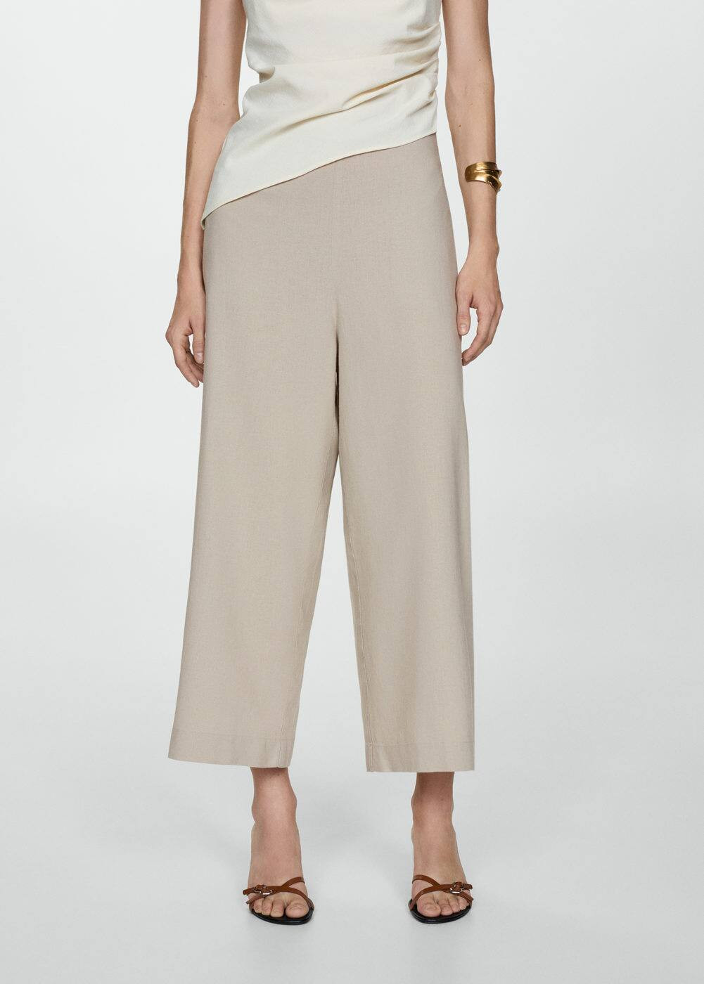 Wideleg linen trousers -  Women | Mango United Kingdom | MANGO (UK)