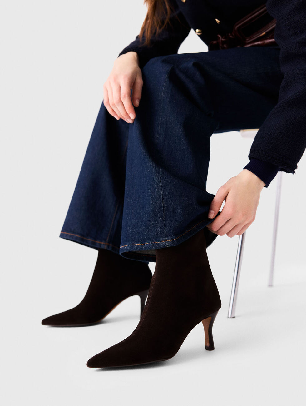 Zipped suede ankle boots Brown for Women | Maje | Maje EU