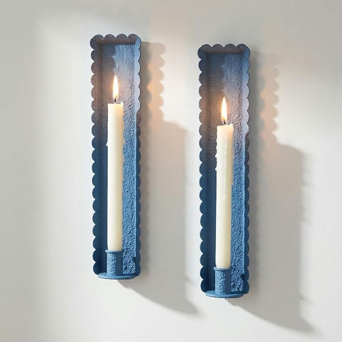 Blue Wall Candle Sconces Set of 2, Scalloped Edge Box-Shaped Cast Iron Farmhouse Church Holders f... | Amazon (US)