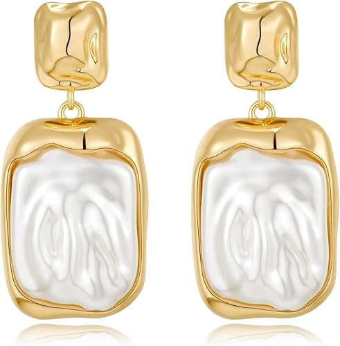 Gold Silver Baroque Pearl Dangle Earrings Vintage Pearl Dangle Earrings for Women Fashion Jewelry | Amazon (US)