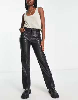 Stradivarius faux leather straight pants in black  | ASOS | ASOS (Global)