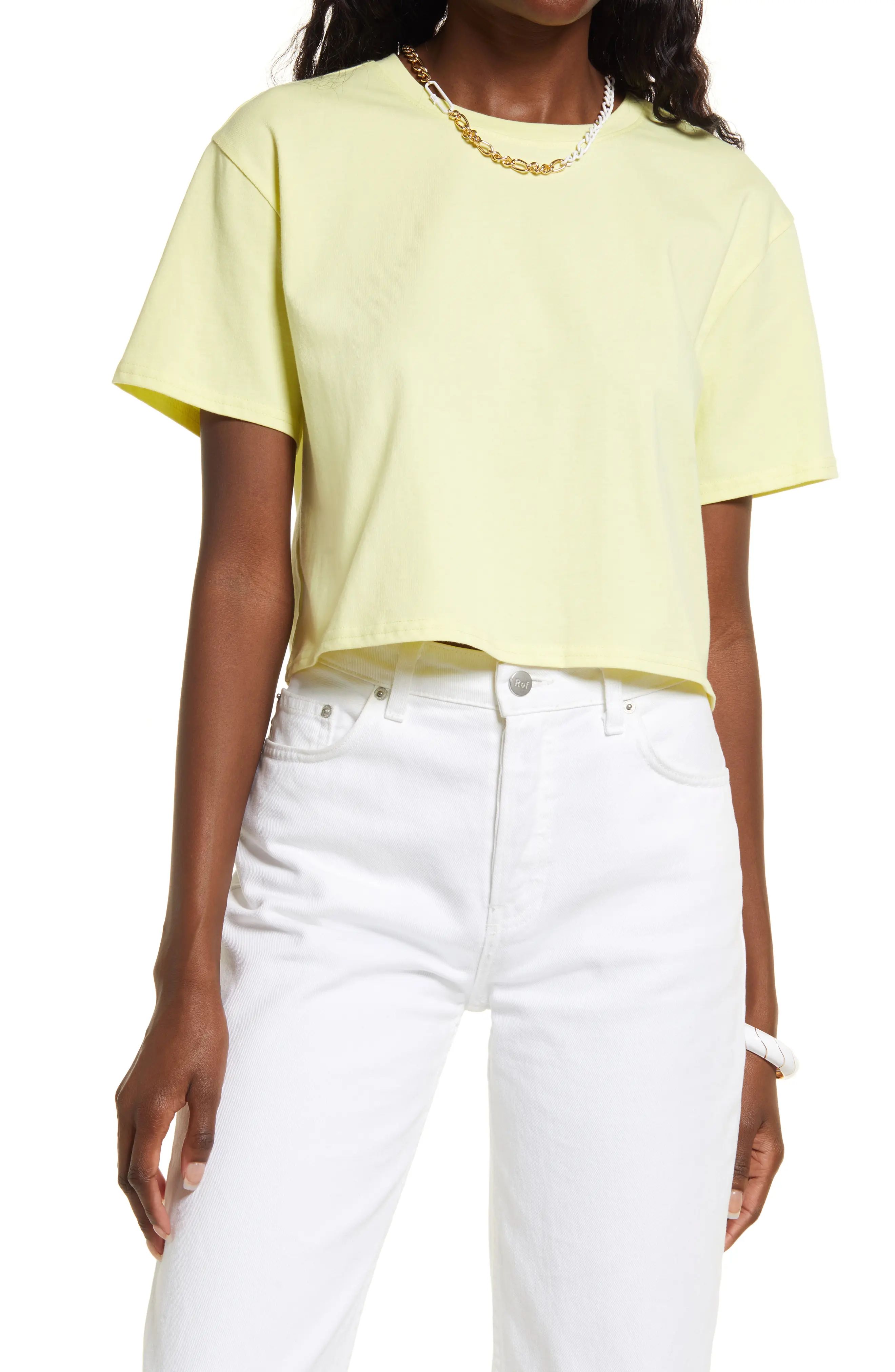 Open Edit Boxy Crop T-Shirt in Yellow Elfin at Nordstrom, Size X-Large | Nordstrom