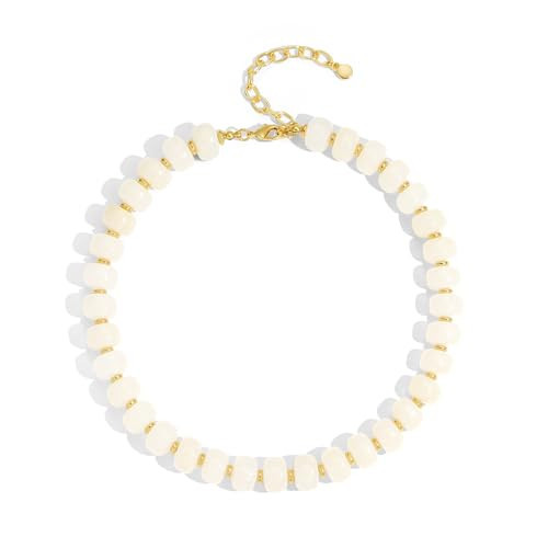 HUAYUNFANG Chunky Beige Beads Necklace for Women Trendy Cream Resin Necklaces Adjustable Beads Chain Necklace Statement Necklaces Jewelry | Amazon (US)