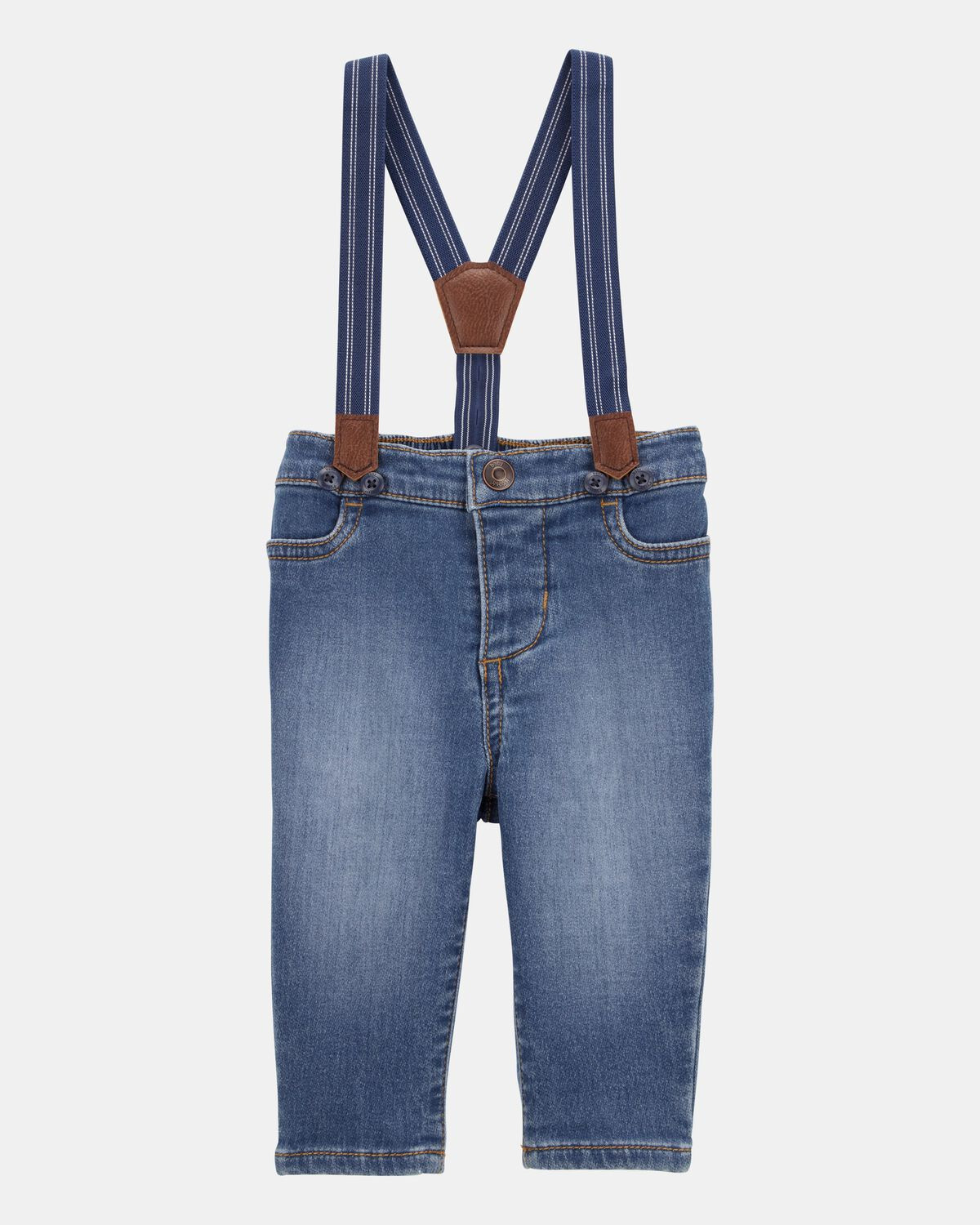 Baby Knit-Denim Suspender Pants - Blue | Carter's Inc