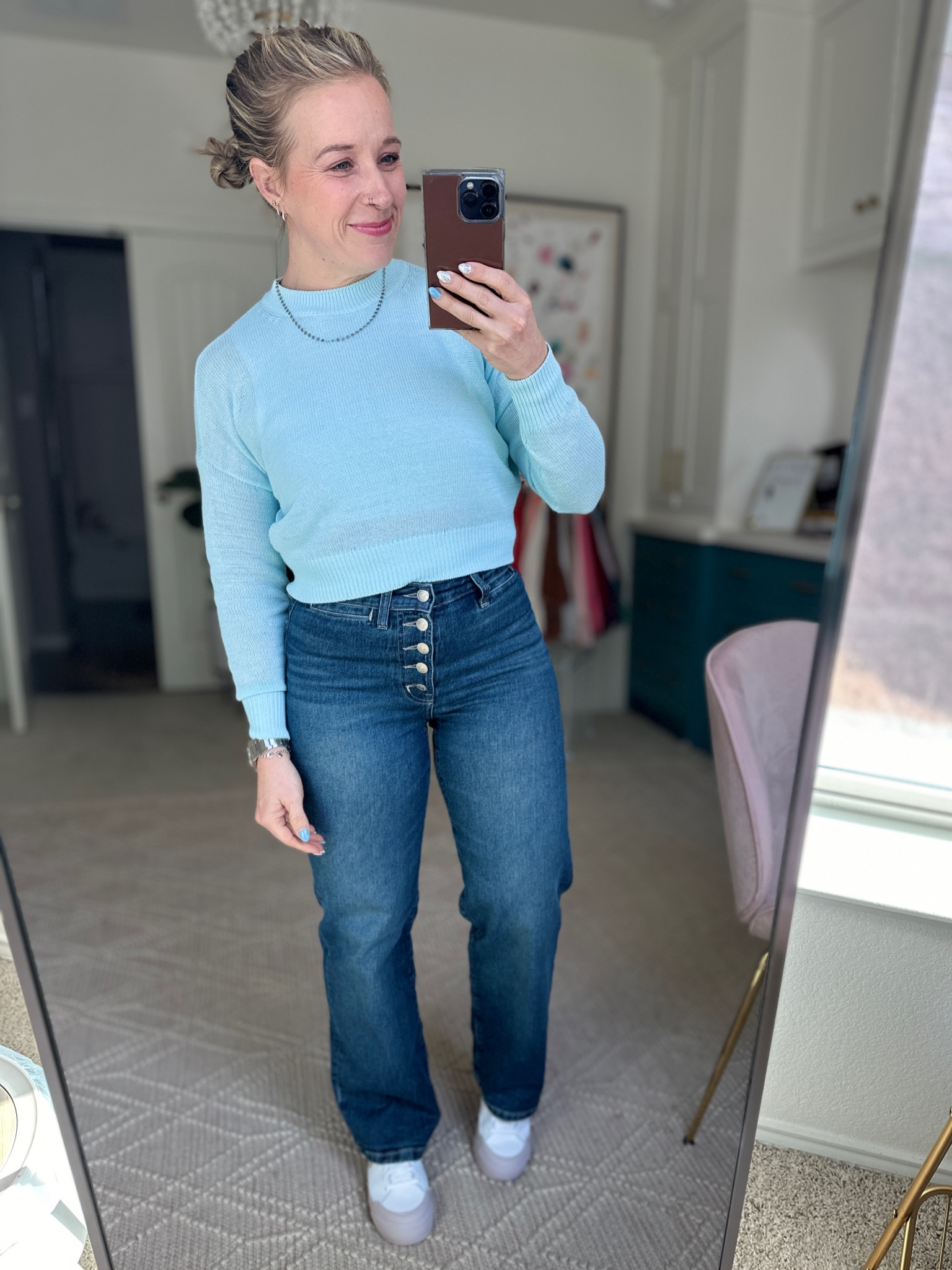 Fun twisty double braids paired with a pastel aqua lightweight crewneck sweater, button fly wide leg jeans, and new Nike sneaks! 🫡

#houseofcolour #hoc #houseofcolourpflugerville #houseofcolourusa #coloranalysis #houseofcolouraustin #hocsummer #madewell #nike #pastelaqua #duckegg 

#LTKstyletip #LTKshoecrush #LTKfindsunder100