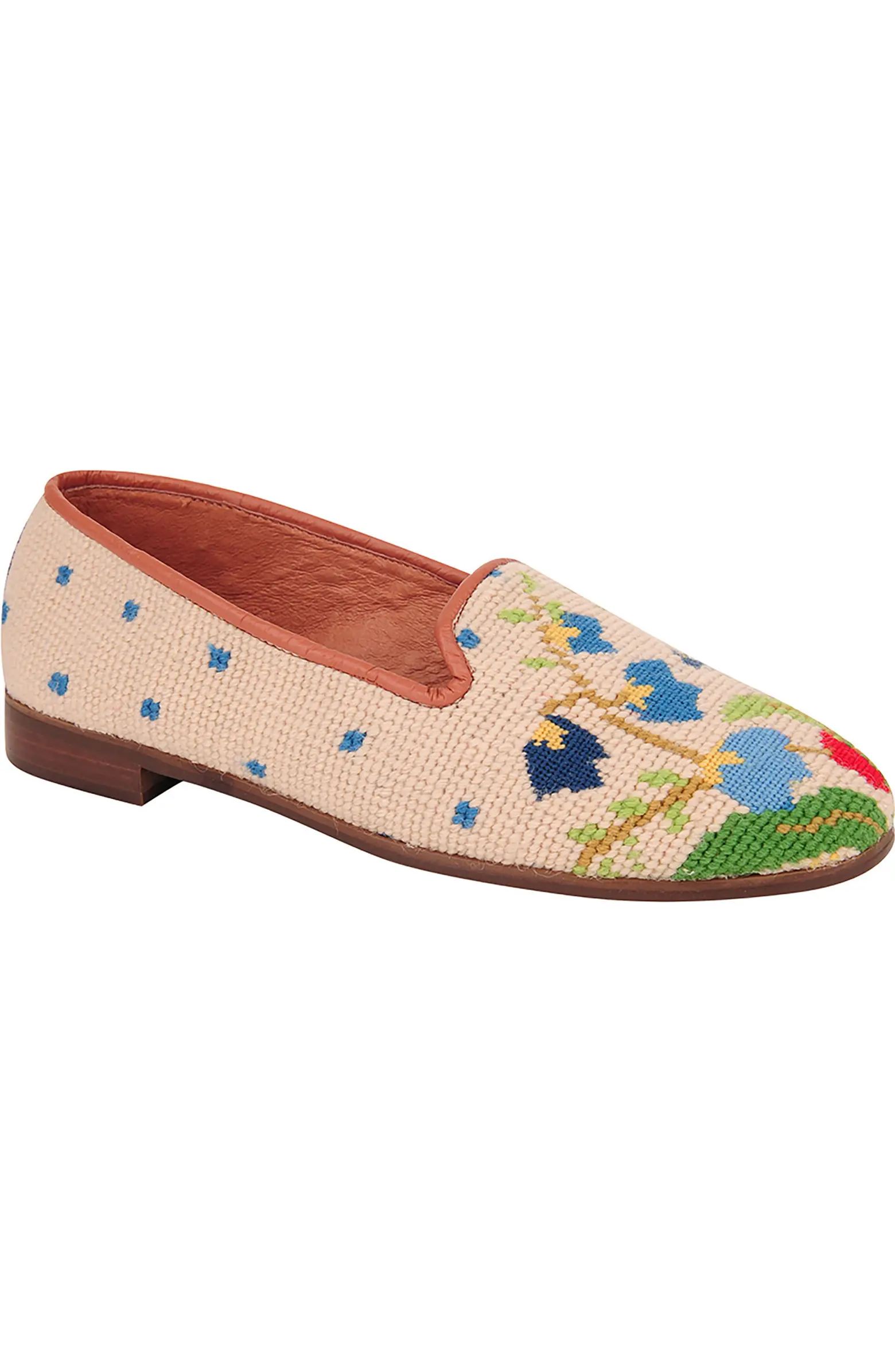 BY PAIGE Needlepoint Bluebell Bouquet Flat (Women) | Nordstrom