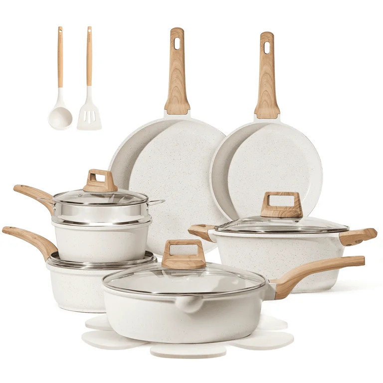 Carote Nonstick Pots and Pans Set, 18 Pcs Granite Kitchen Cookware Sets (White) | Walmart (US)