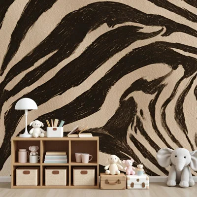 Peel and Stick Wallpaper Abstract Zebra Stripes Bold Black Beige Wall Murals 69"H x 96"W Removable PVC Wall Paper Self-Adhesive Wall Decor for Bedroom | Wayfair North America