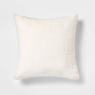 Oversized Faux Rabbit Fur Square Throw Pillow Cream - Threshold™: Luxury Glam Decor, Removable Cover, Indoor Use | Target