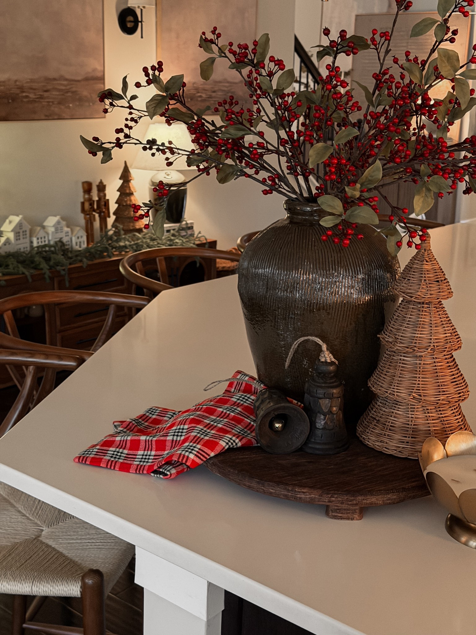 Holiday vignette- My exact vase & christmas tree was a homegoods find and the bells were a hobby lobby find. I have linked similar ones below to achieve the same look.

Vintage vase // Woven Christmas Tree // Holiday tea towel // Wooden bell // Wooden Tray // Brass // Candle // Holiday Candle // Target 

#LTKHome #LTKSeasonal #LTKHoliday