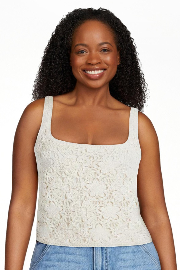 Scoop Women's Square Neck Crochet Cotton Tank Top, Sizes XS-XXL | Walmart (US)