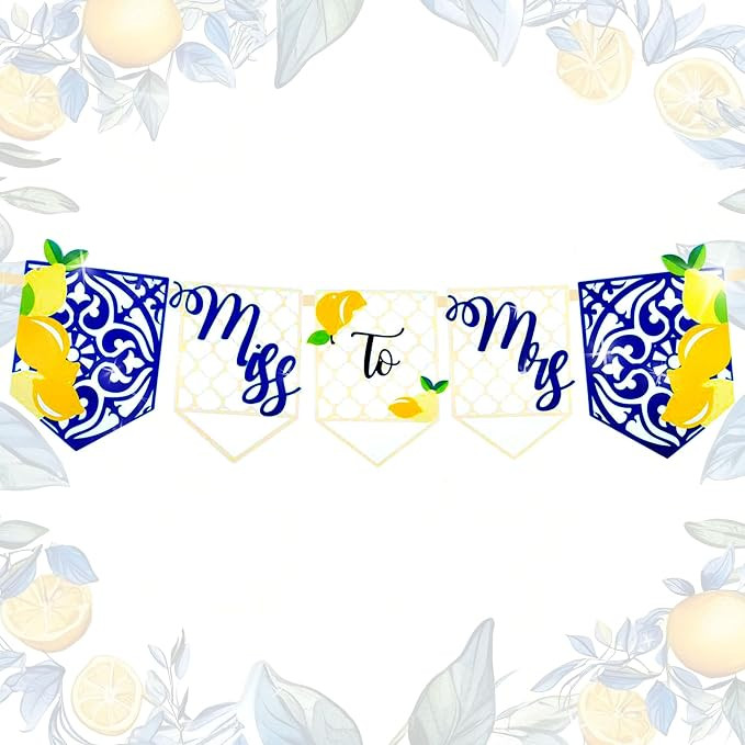 Lemon Bridal Shower Decorations Miss to Mrs Sign Capri Lemon Engagement Banner Blue Tiles Lemon B... | Amazon (US)