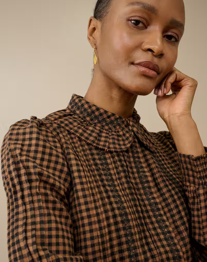 Brushed Cotton Gingham Blouse | Brora