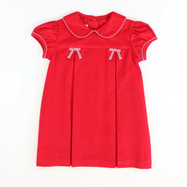 Collared Bow Dress - Red Corduroy | Southern Smocked Co.