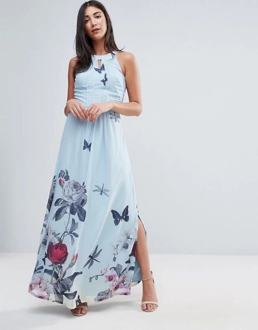 Uttam Boutique Maxi Dress With Pleated Neckline In Floral Print | ASOS US