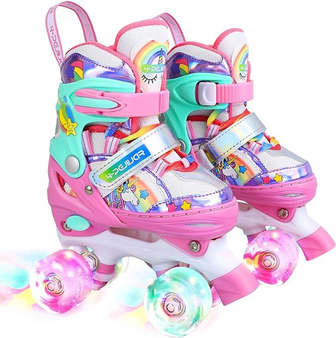 Rainbow Unicorn Kids Roller Skates for Girls Boys Toddler Ages 3-6,4-Pejiijar Adjustable Roller S... | Amazon (US)