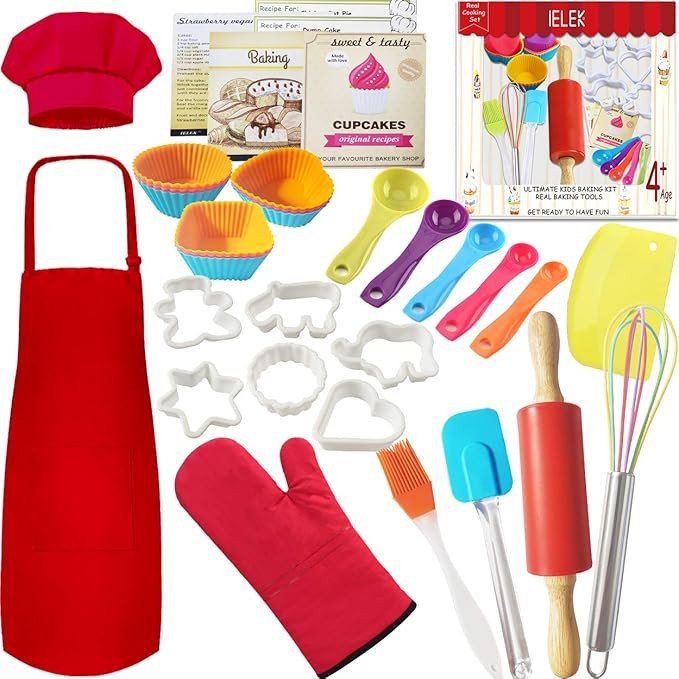 IELEK Real Baking Set Pastry Cooking Kit Supplies Includes Apron,Chef Hat,Oven Mitt,Rolling Pin,R... | Amazon (US)