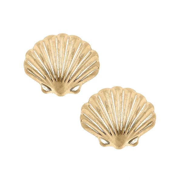 Scallop Shell Stud Earrings in Worn Gold | CANVAS