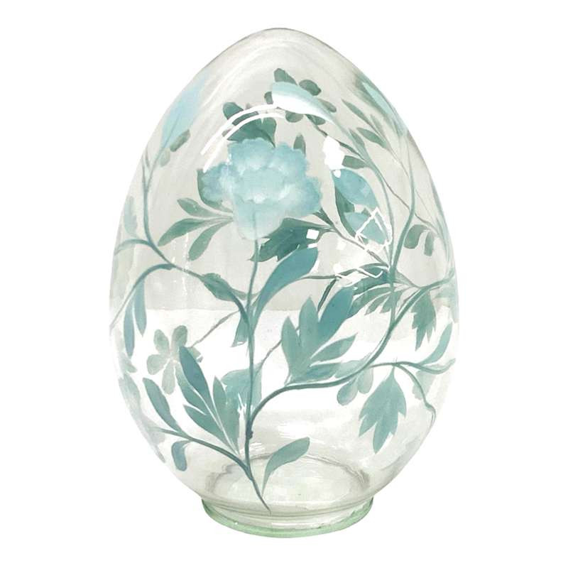 Providence Glass Egg with Blue Painted Flowers, 6" | At Home
