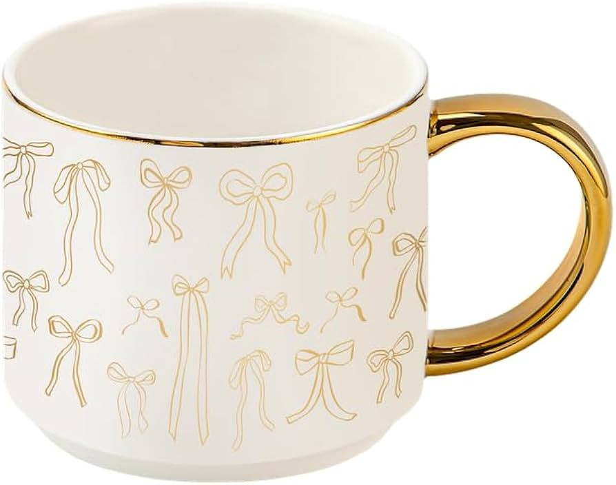 Sweet Water Decor Gold Bows Mug, 14oz Fine Bone China Coquette Tea Cup for Hot & Cold Drinks, Cut... | Amazon (US)