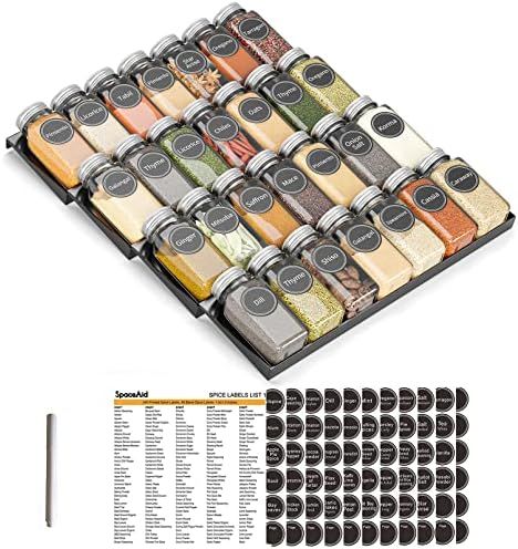 SpaceAid Spice Drawer Organizer with 28 Spice Jars, 386 Spice Labels and Chalk Marker, 4 Tier Sea... | Amazon (US)