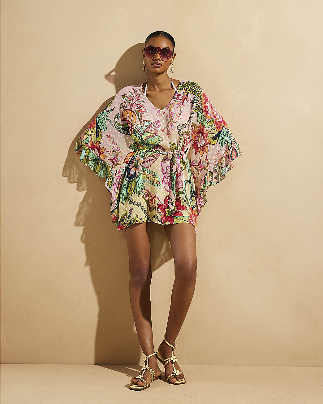 Pink Del Maar Floral Tunic Beach Mini Dress | River Island UK & IE