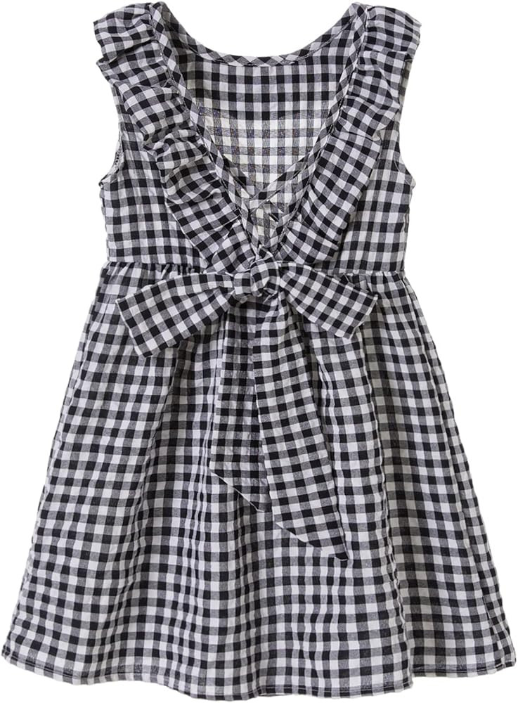 Toddler Baby Girls Cotton Ruffle Backless Sleeveless Swing Kids Plaid Casual Dresses | Amazon (US)