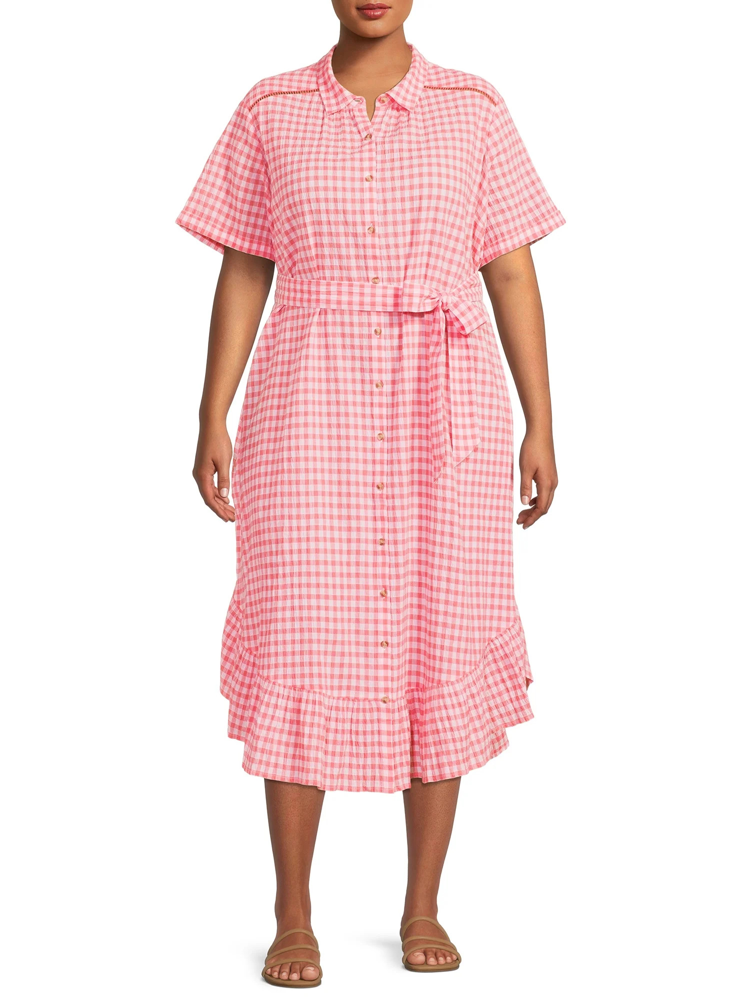 Terra & Sky Women's Plus Size Ruffle Shirt Dress with Short Sleeves | Walmart (US)