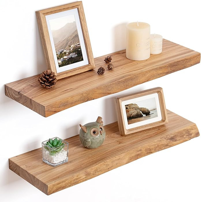 Floating Shelves for Wall Decor, Rustic Solid Elm Wood Live Edge Floating Shelves Wall Mounted, W... | Amazon (US)