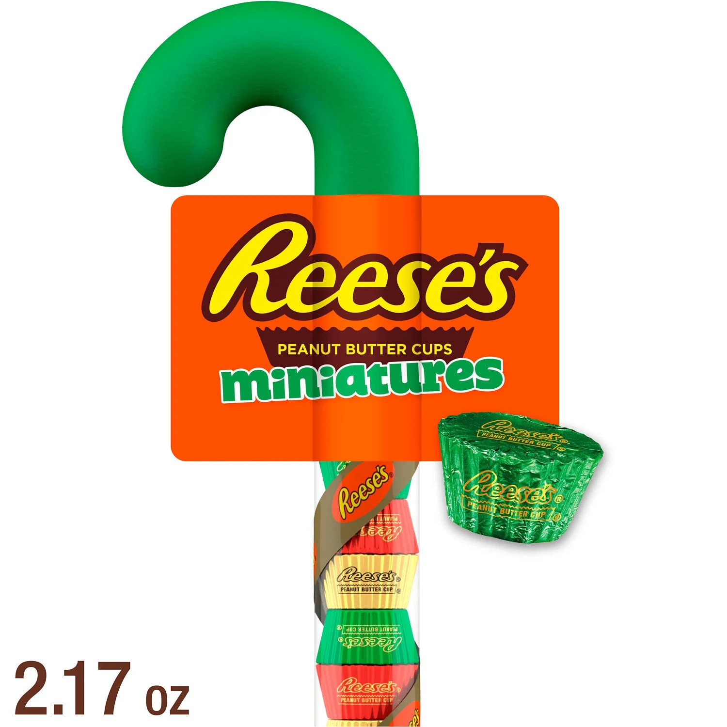 Reese's Miniatures Milk Chocolate Peanut Butter Cups Christmas Candy, Plastic Cane 2.17 oz | Walmart (US)