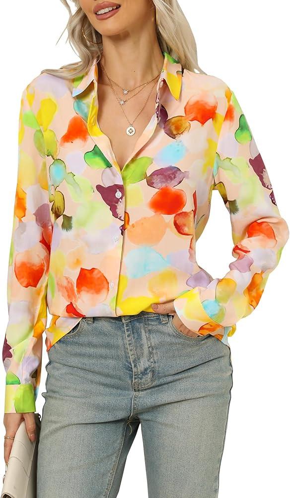 JMITHA Womens Long Sleeve Button Down Shirts Dressy Casual Tops Work Blouses | Amazon (US)