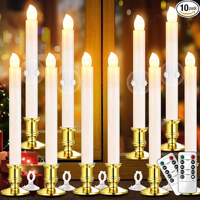 YAUNGEL Window Candles, 10 Pack LED Battery Operated Christmas Candles for Windows with Remote Ti... | Amazon (US)