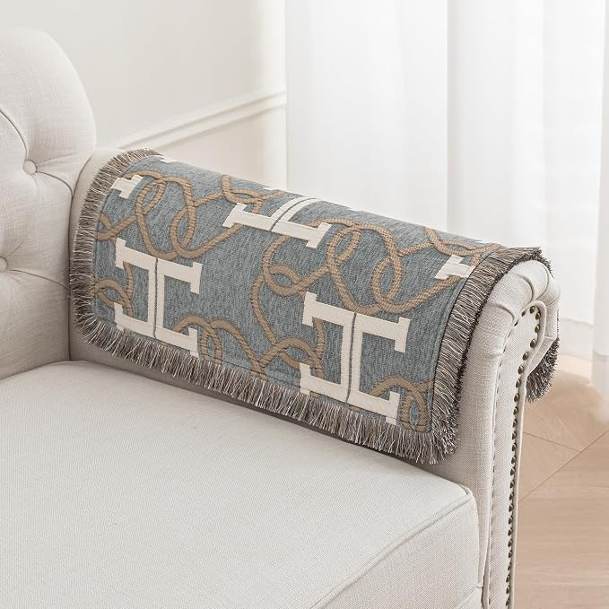 Modern Chenille Sofa Arm Covers Set of 2, 20"x24", Gray | Letter H & Chain Jacquard Couch Armrest... | Amazon (US)