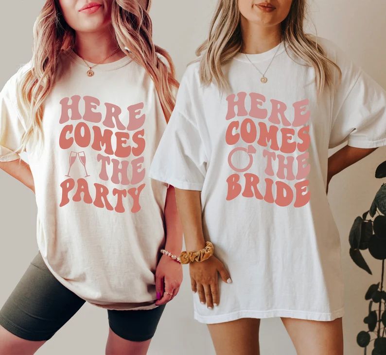 Comfort Colors Tee, Bachelorette Party Shirts, Here Comes The Bride, Party Boho T-Shirt, Retro Gr... | Etsy (US)