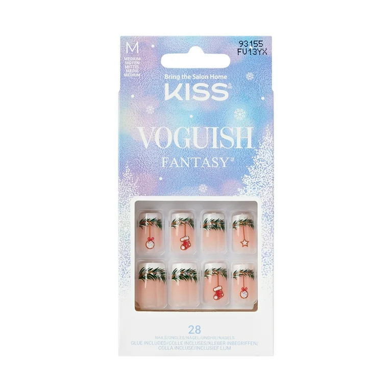 KISS Voguish Fantasy, Holiday Press on Nails, Nutty Elves, Multicolor, Medium Square, 28 Count | Walmart (US)